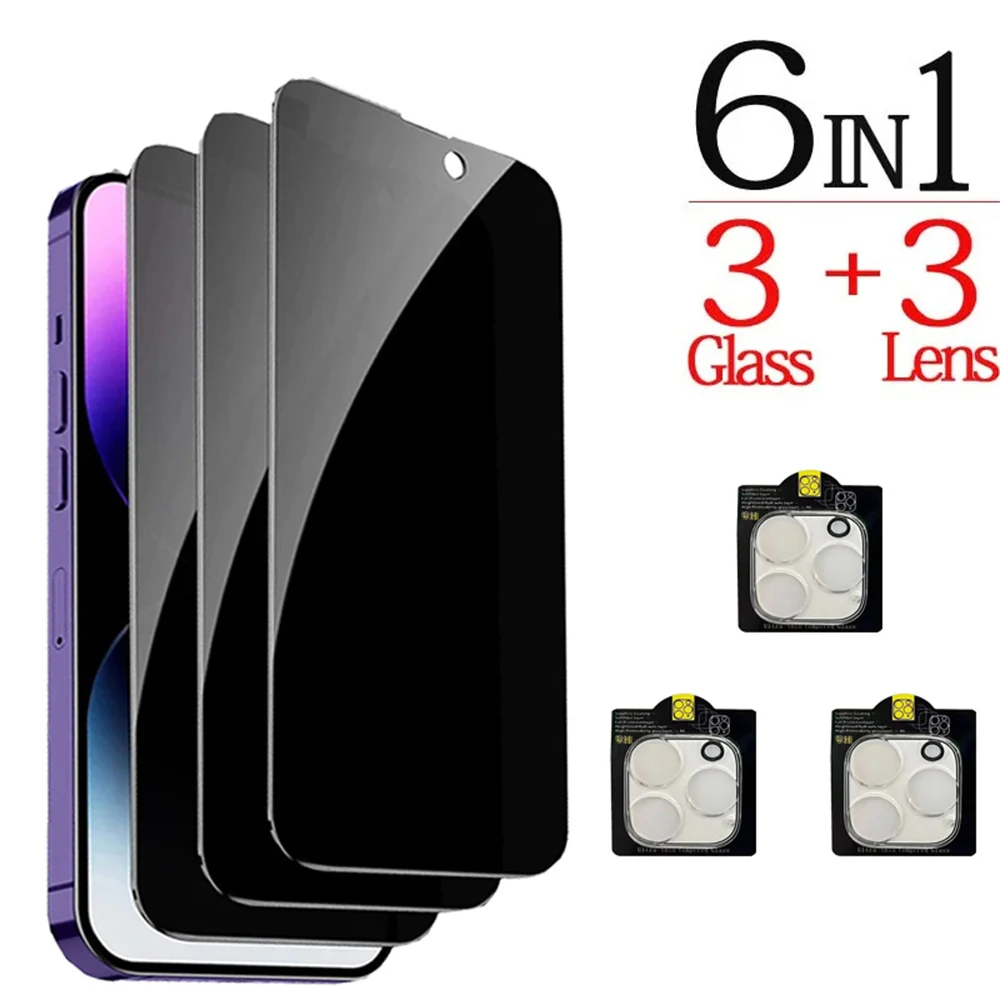 4PCS Anti-Spy Glass For iPhone 17 16 15 14 13 Pro Max Privacy Screen Protector Camera Protection Film For iPhone15 12 11 Pro