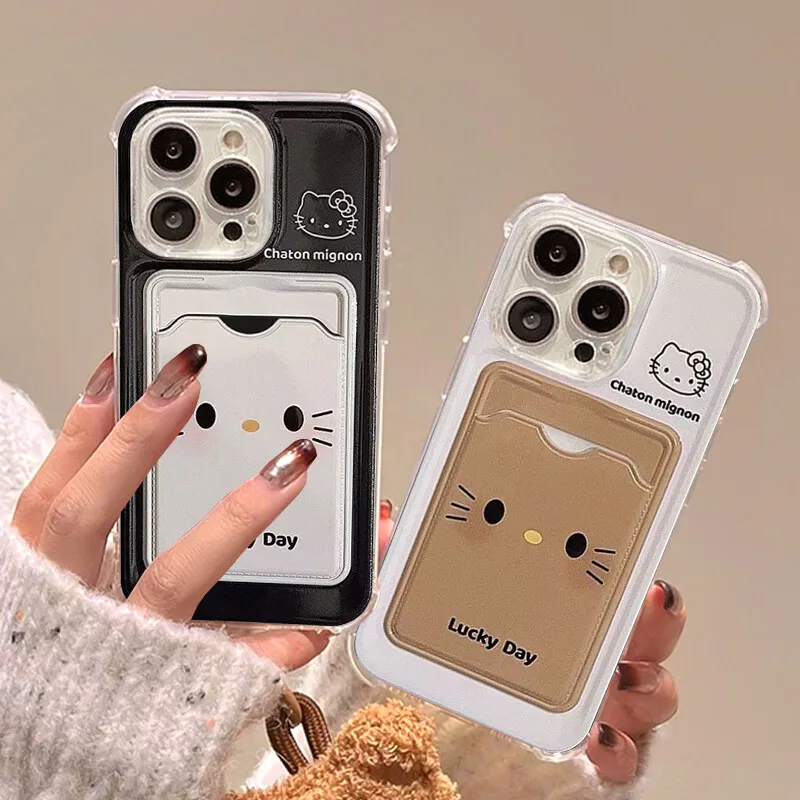 Cute Kitty Cartoon Cat Case For iPhone 17 Air 16 15 14 13 12 11 Pro Max 14 15 16 Plus 12 13 Mini Photo Card Wallet Soft Clear Cover