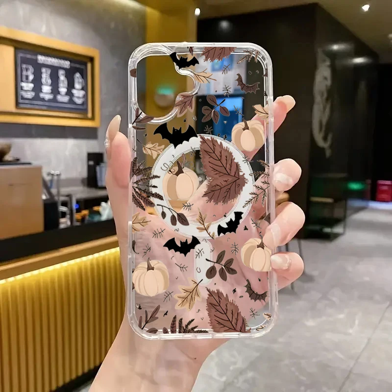 Halloween Fall Bat Case For iPhone 15 14 13 12 11 16 17 Pro Max 15 7 8 Plus XR 16E Cover Magnetic Cases For iPhone 17 Air 17Pro