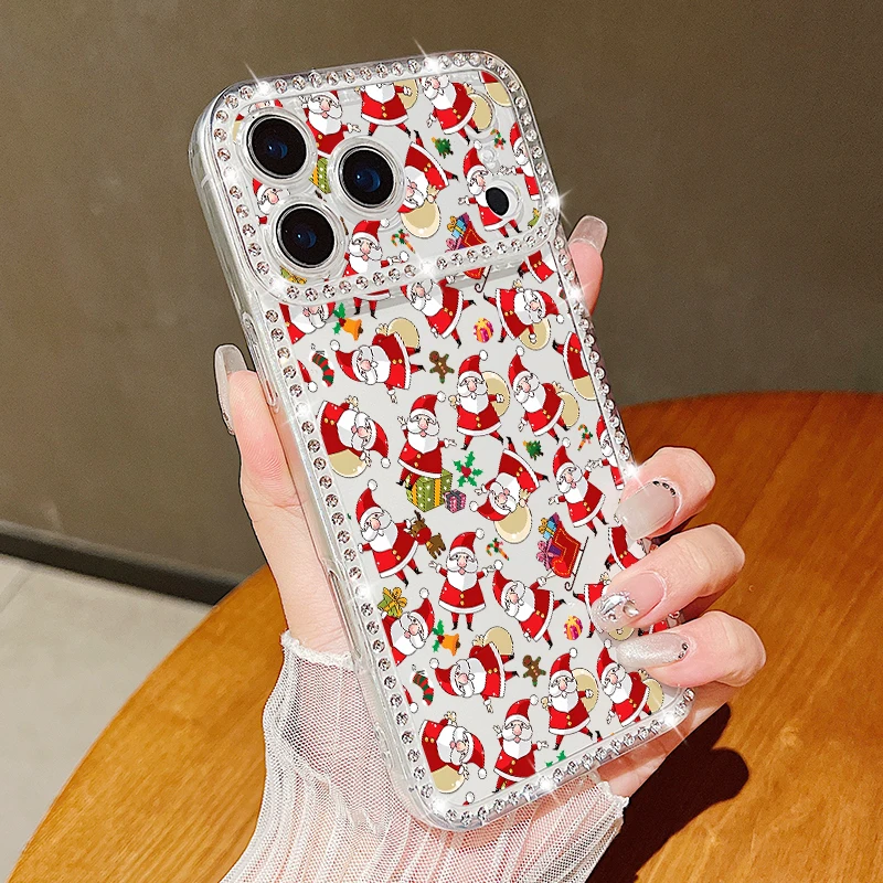 S7069a56faaac4e28bb261004b39bbef5V.webp For iPhone 17 Pro Max Case Christmas Elk Santa Claus Diamond Cover For iPhone 13 14 15 12 11 16e 17 Air Funda iPhone 16 Pro Max