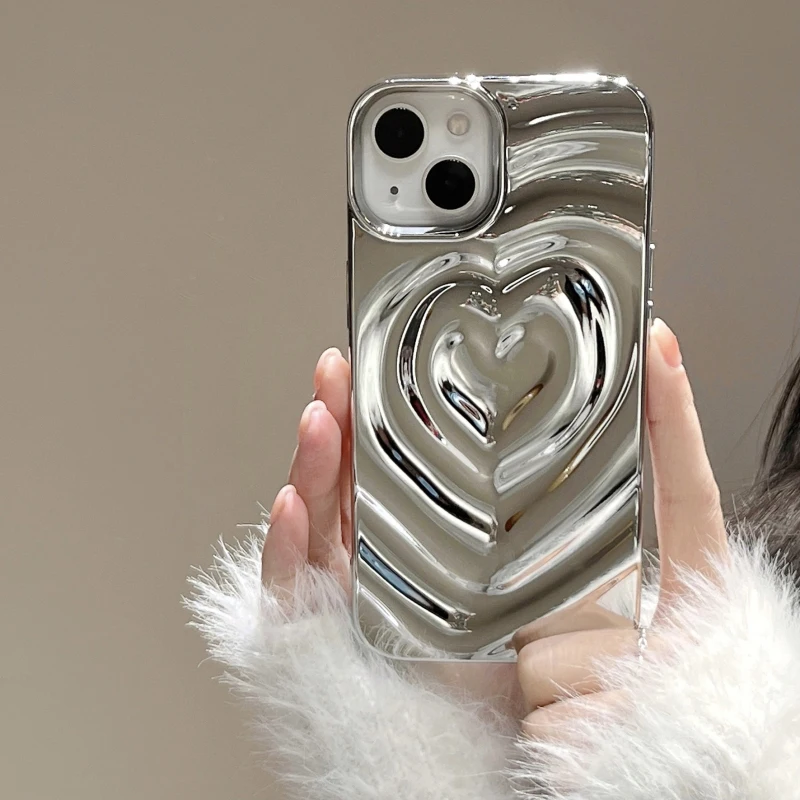 Retro Folds 3D Love Heart Case For iPhone 13 11 12 14 15 16 17 Pro Max 17 Air Luxury Soft Shockproof Cover Bumper