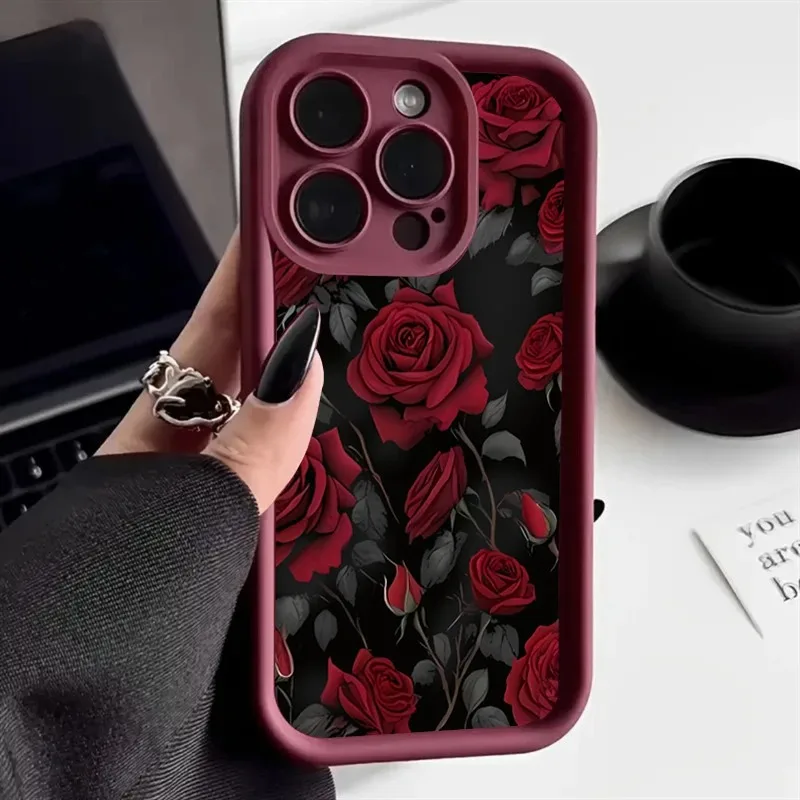 S7379bdd6b6cc448abef0bbb0d3659ffcb.webp Vintage Rose Art Flowers Phone Case For iPhone 11 12 13 14 15 16 Plus 17 Pro Max 17 Air Shockproof Soft Phone Cover