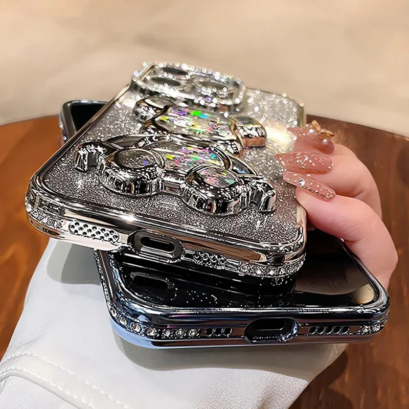 S73bb16f1a5084858858f55dcbe6ff6a2q-2.webp Glitter Quicksand Bear Diamond Case iPhone 15 14 13 16 17 Pro Max 17 Air Plus 11 12 Gradient Rhinestone Plating Soft Cover