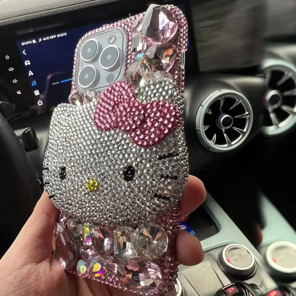 S73f9f8dc88a645a8a0e1532a84061248g.webp Cute Kitty Cat Rhinestone Bling Crystal Phone Case Chain For iPhone 16 12 13 14 15Pro Max X Xs XR 7 8 Plus SE 2 3 10 Transparent Bu