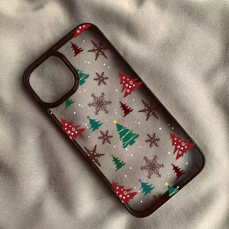 Christmas Tree Snowman Transparent Phone Case For iPhone 17 16 15 Pro Max Plus 14 13 12 11 17 Air Fashionable Shockproof Cover
