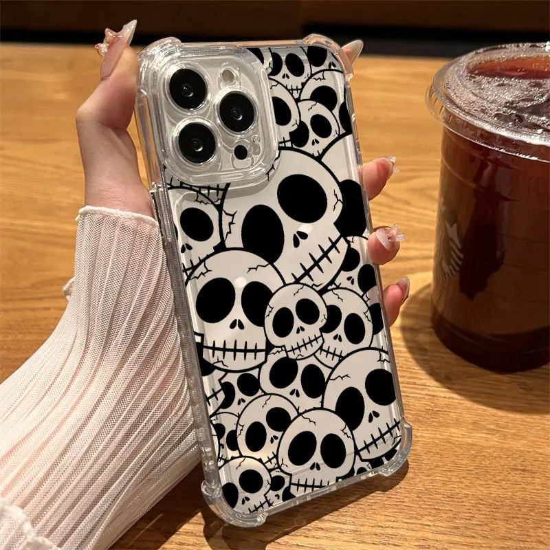 Cute Classic Halloween Bone Skull Phone Case Clear For iPhone 17 16 14 15 11 12 13 Pro Max 16E 15 16 Plus 17Air Shockproof Cover