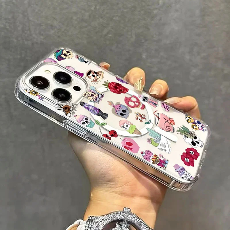 S753581253c8345af803204b5fffc5c66F.webp Creative Skeleton Design Phone Case for iPhone 17 16 15 14 13 12 11 Pro Max 16e 7 8 Plus X XR Halloween Magnetic Clear PC Cover
