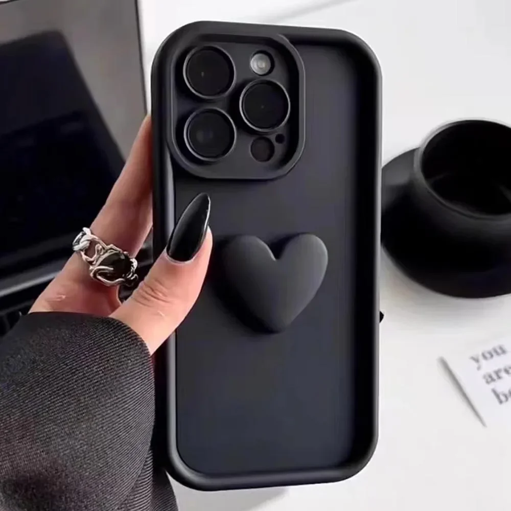 Luxury Cute 3D Love Heart Silicone Phone Case For iPhone 17Air 17 16 15 13 12 11 14 Pro Max X XR XS Shockproof Candy Back Cover