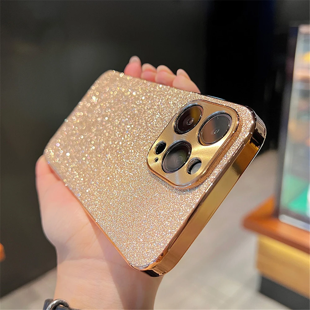 Luxury Plating Bling Glitter Rhinestones Gem Diamond Phone Case For iPhone 17 16 15 13 12 11 14 Pro Max Camera Protection Cover