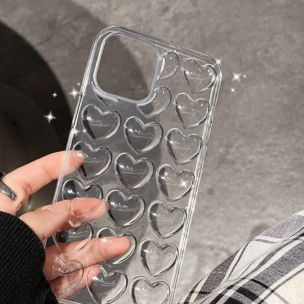 3D Love Heart Bubbles Case For iPhone 17 16 14 15 12 13 11 Pro XS Max XR XS 7 8 SE Soft Cases Bumper Shockproof Back Cover Shell