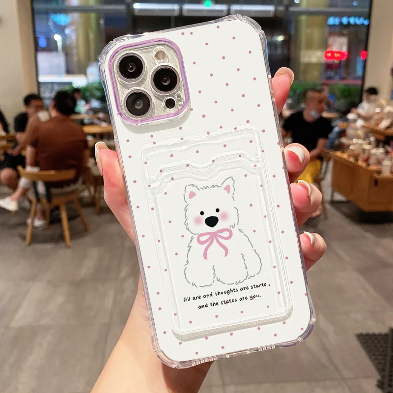 S76847ee96dfd4911aaac21436c779bebl.webp Transparent Card Slot Bag Holder Phone Case For iPhone 13 15 16 11 17 12 14 Pro Max XR XS X 7 8 Plus SE Cartoon Cute Dog Cover