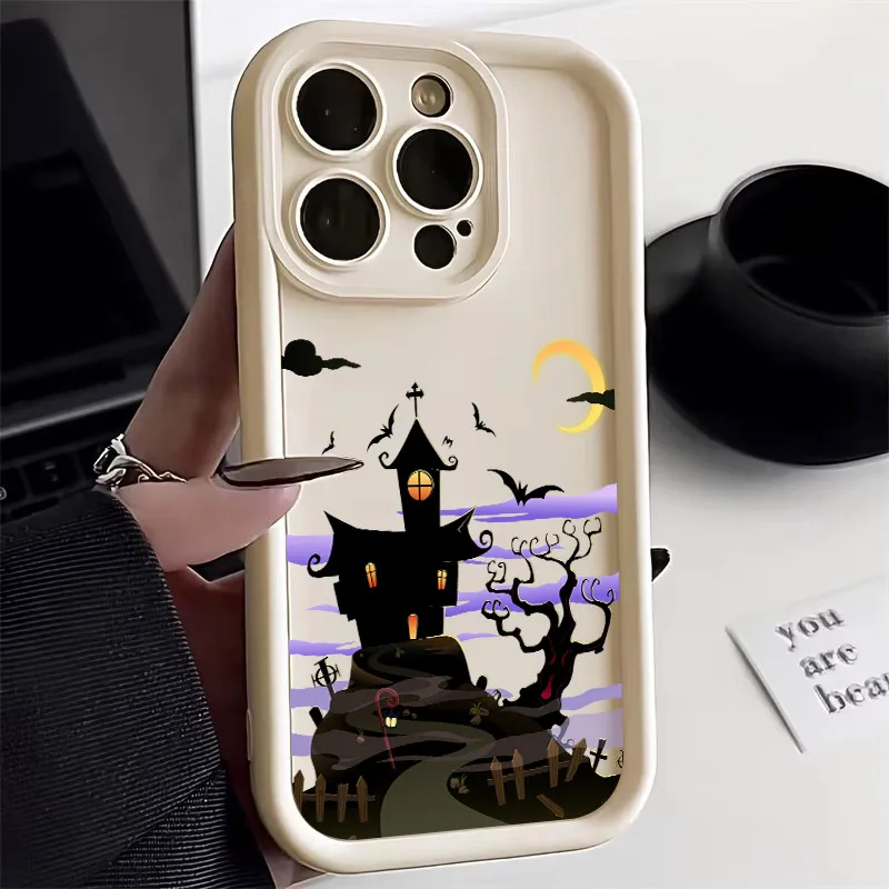 S76cef35e1a1048c99602a9456c15efc2B.webp Halloween Castle Moon Soft Silicone Case For iPhone 17 Pro 14 15 Plus 11 12 13 16 Pro Max Coque 16E 17AIR Shockproof Phone Cover