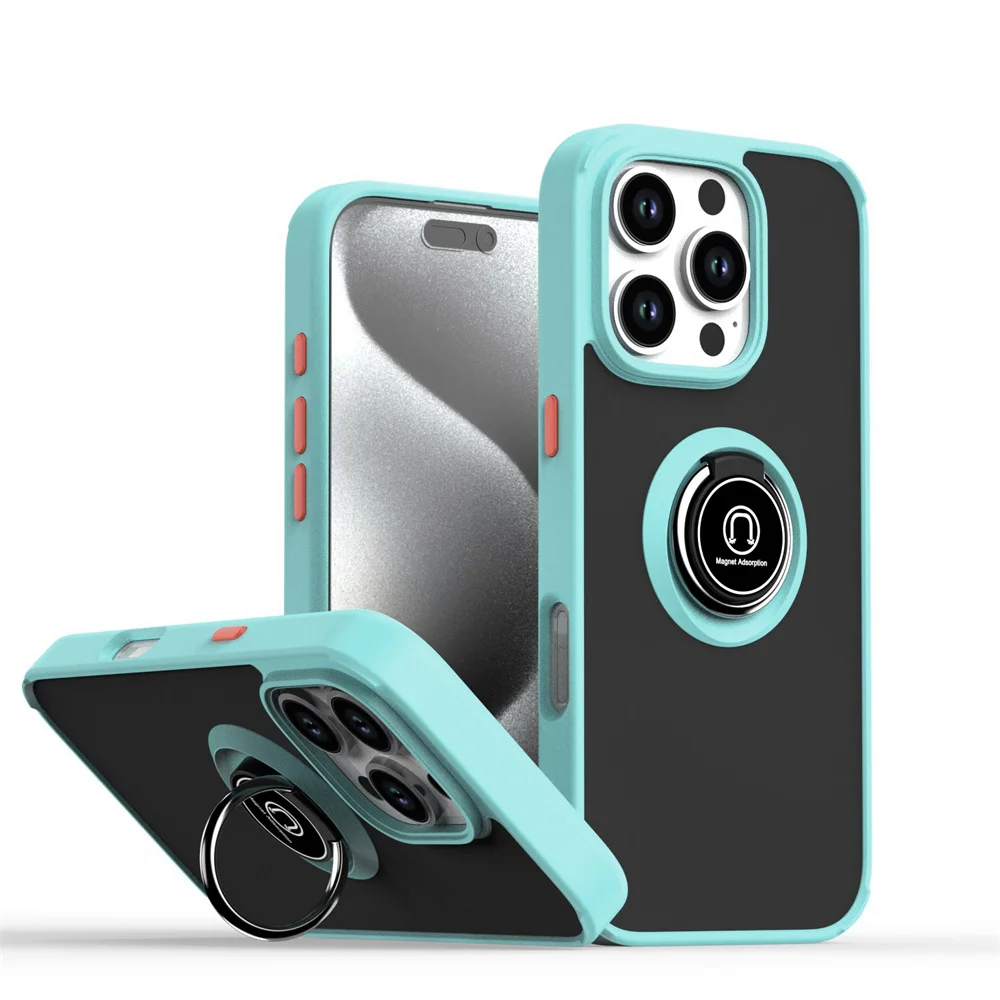 S770e79a38507474fa8ec484dbfbc64d9K.webp Matte Finger Ring Magnetic Stand Phone Case For iPhone 15 16 17 Pro Max 14 Plus 13 12 11 Solid Color Skin Feeling Frosted Cover