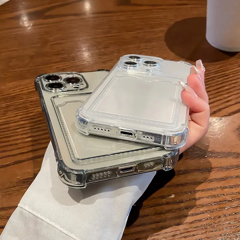 S7770884b04f0421691bc67d510fe3556n.webp Transparent Card Slot Bag Holder Case For iPhone 17 16 15 14 13 12 11 Pro Max XS XR 7 8 Plus Wallet Silicone Shockproof Cover
