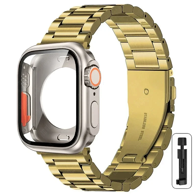 S78a6b9518d6b45de8dc1d21445e28ca0a-2.webp Stainless Steel Strap+Ultra Case for Apple Watch Band 44mm 45mm 41mm 40mm 42mm Case Metal Strap for iWatch Series 9 8 7 6 SE 5 4