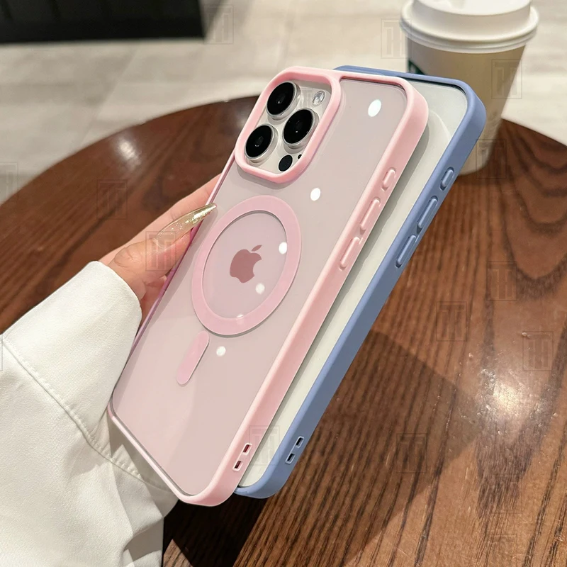 S7a1e47f852514139bd875816d77a74e9B.webp Official New Strong Magnetic Magsafe Phone Case for iPhone 16 15 14 13 12 11 Pro Max Plus Clear Pink Acrylic Protect Hard Cover