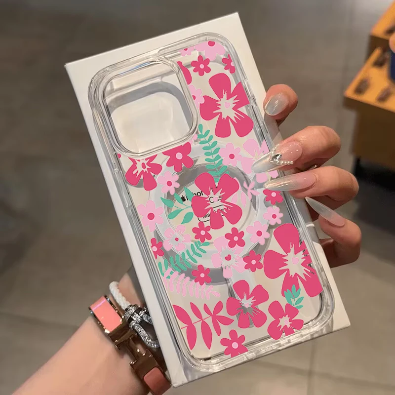 Magsafe Wireless Charging Flower Phone Case For Iphone 17 16 Pro Max 17 Air 15 14 12 13 11 Pro Max 16 12 13 Mini cover Floral
