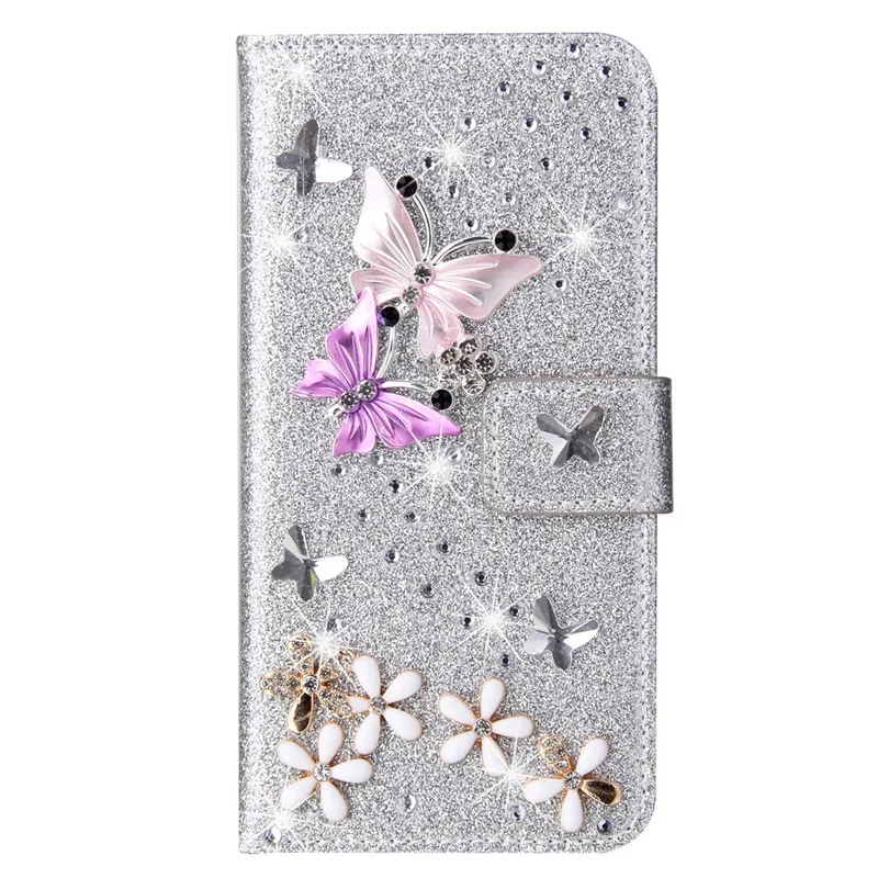 Bling Diamond Wallet Flip Case For iPhone 17 16 15 14 13 12 11 Pro Max Plus XR XS Glitter Butterfly Flower Magnetic Book Cover