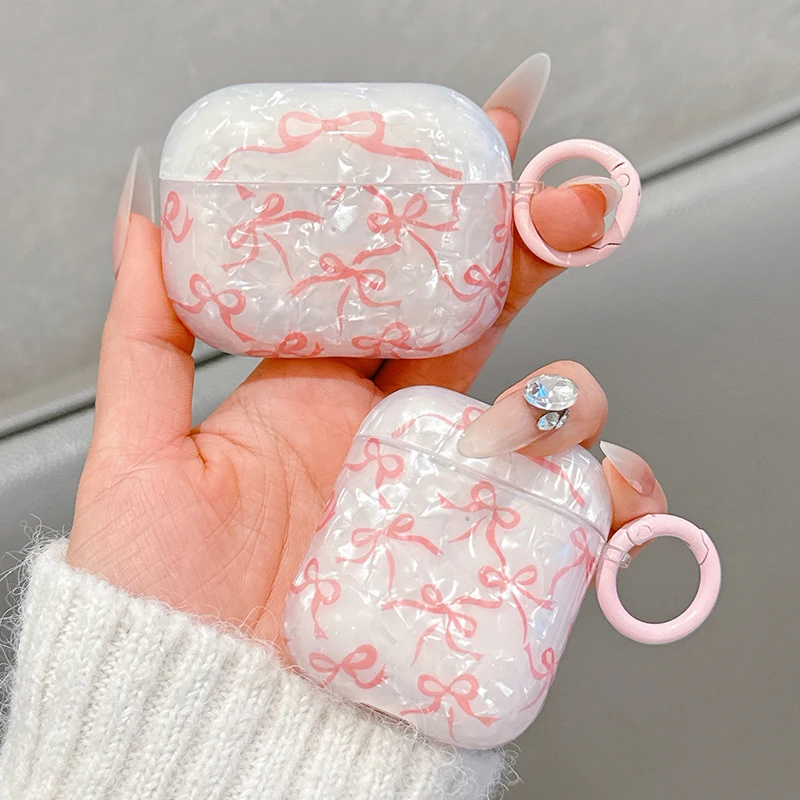 S7ca1e0831fbd4fdd9c7224268a9323dfe.webp For Airpods 4 3 2 1 Case Cute Glitter Bow knot Shell pattern Crystal Soft Clear Earphone Cover For Airpods Pro 2 2nd Protective