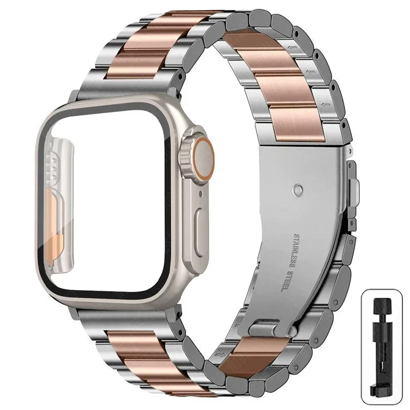 S7d2c6d8606434a96b62e07c31777afd8U-2.webp Stainless Steel Strap+Ultra Case for Apple Watch Band 44mm 45mm 41mm 40mm 42mm Case Metal Strap for iWatch Series 9 8 7 6 SE 5 4