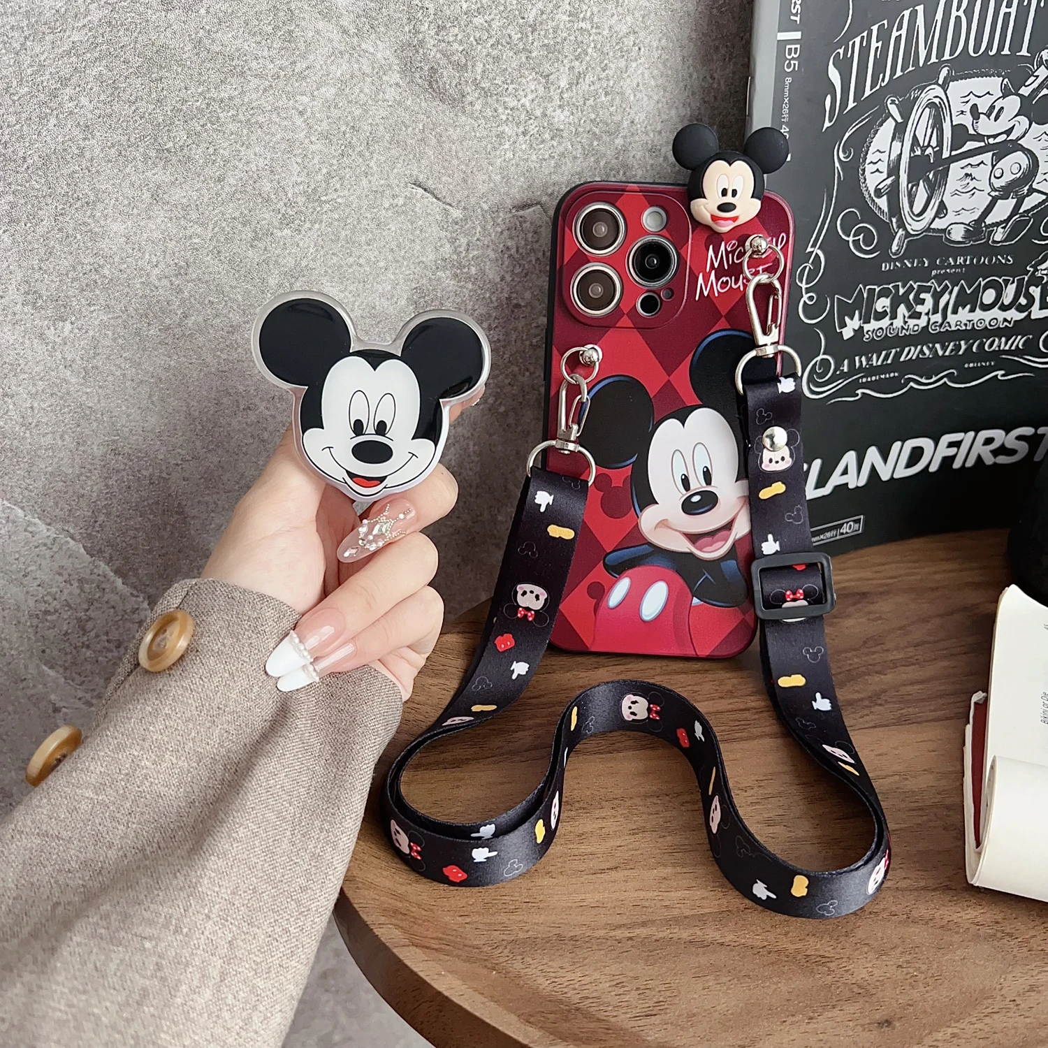 Cartoon Playful Mini Case With Holder Rope For iPhone 16 15 14 13 12 11 XR Xs 8 7 6 Pro Max Plus