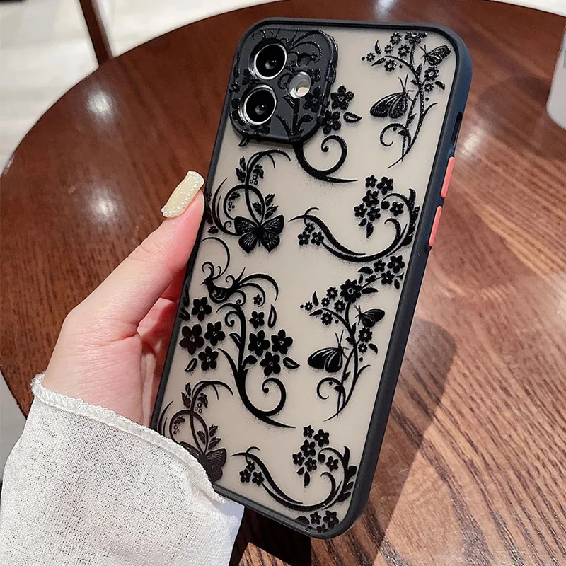 S7e3dcdd7e00745d0b59ab57e74f6cc3dL.webp Contrast Frame Flower & Butterfly Print Phone Case For iPhone 17 Air 16 15 14 13 12 11 Pro Max 7 8 Plus SE2 Shockproof Cover