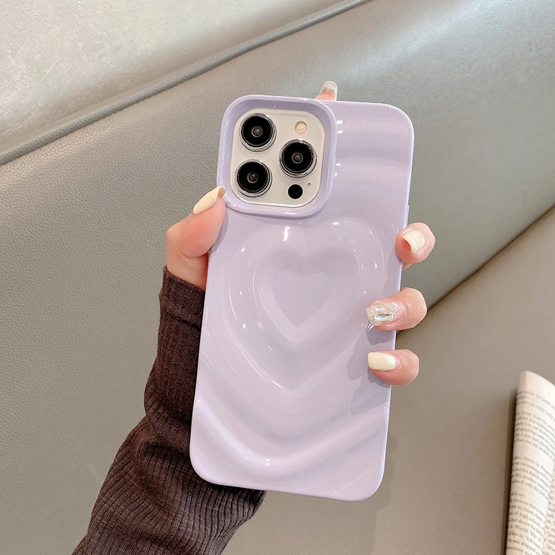 Glossy Bling Love Heart Pattern Phone Case For iPhone 17 16 16E 15 14 13 12 Pro Max 11 Fashion Shockproof Bumper Back Cover