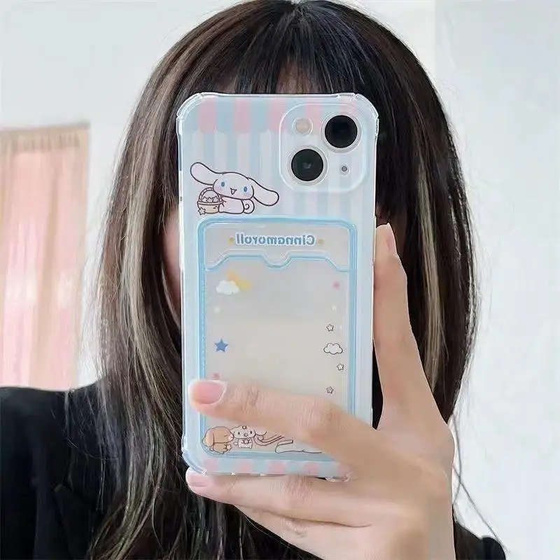 Cute Cartoon Kuro Melo Card Holder Slot Bag Soft Silicone Phone Case For IPhone 16 15 14 13 12 Mini 17 Pro Max Plus 16e 17 Air Soft Cover