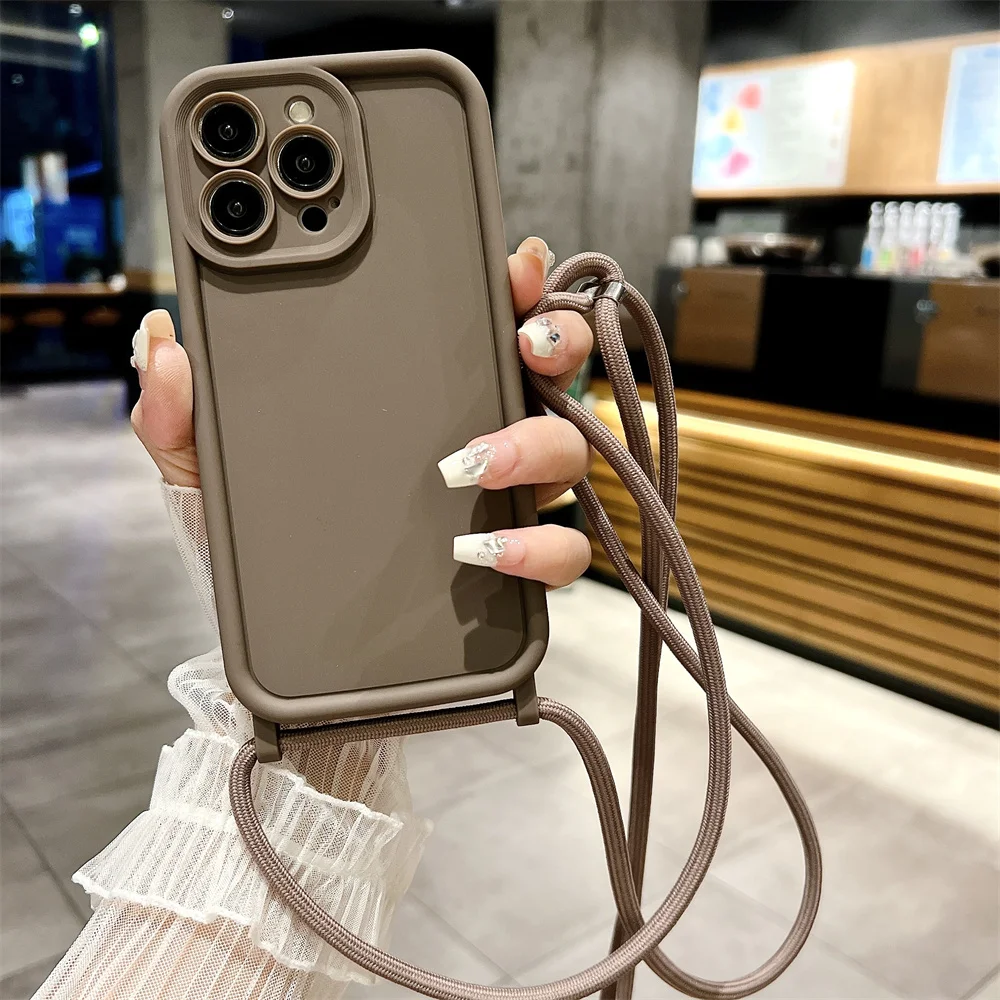 S811e27f5bdc246bd9f62df1c5cb883a3Q-2.webp Phone Case For iPhone 14 13 15 16 Pro Max 17 Air 16E 12 11 X XR XS 7 8 Plus Crossbody Adjustable Lanyard Strap Rope Soft Cover