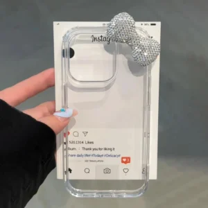 S81da3932cf5d43f2bf0a2384fed33591b.webp Luxury Bling 3D Diamond Bowknot Phone Case For iPhone 17 16 15 14 13 12 11 Pro Max XR XS 7 8 Plus Clear Acrylic Shockproof Cover