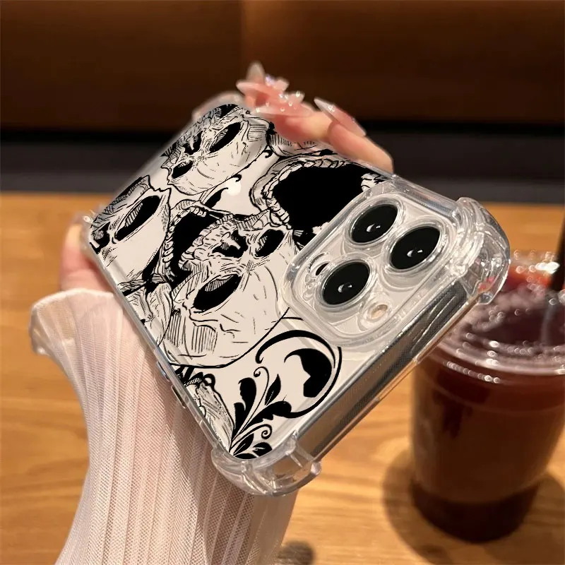 Cute Classic Halloween Bone Skull Phone Case Clear For iPhone 17 16 14 15 11 12 13 Pro Max 16E 15 16 Plus 17Air Shockproof Cover