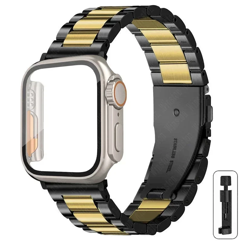 S82c7ec9487dc4982a90c1c54ec861985H-2.webp Stainless Steel Strap+Ultra Case for Apple Watch Band 44mm 45mm 41mm 40mm 42mm Case Metal Strap for iWatch Series 9 8 7 6 SE 5 4