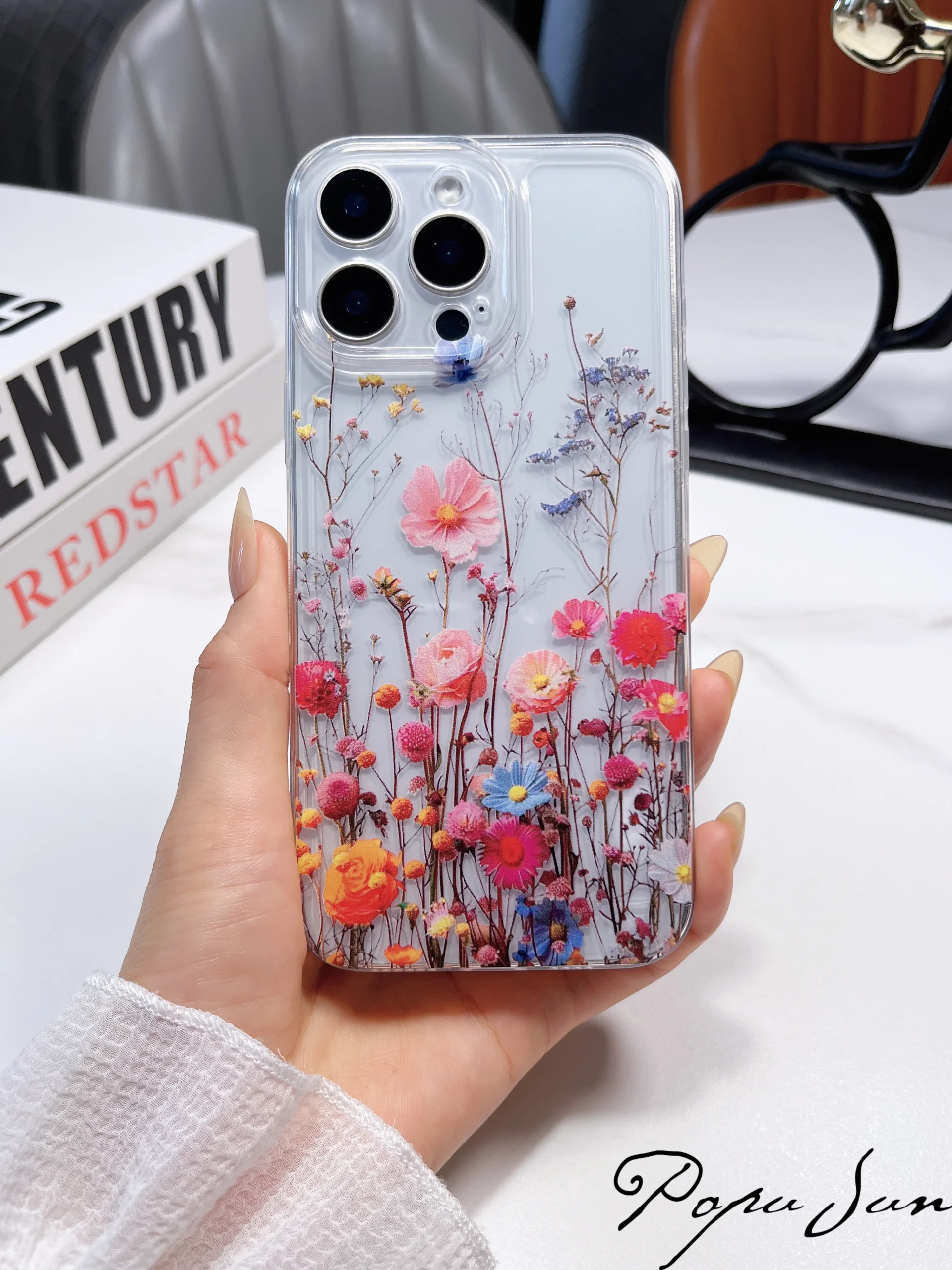 S8321d71481fc437a87945cd80cdfd2030-1.webp Transparent Flower Print Pattern Floral Phone Case For iPhone 17 Air 16 15 13 11 Pro Max 14 Plus 12 Mini Clear Cover Soft Funda