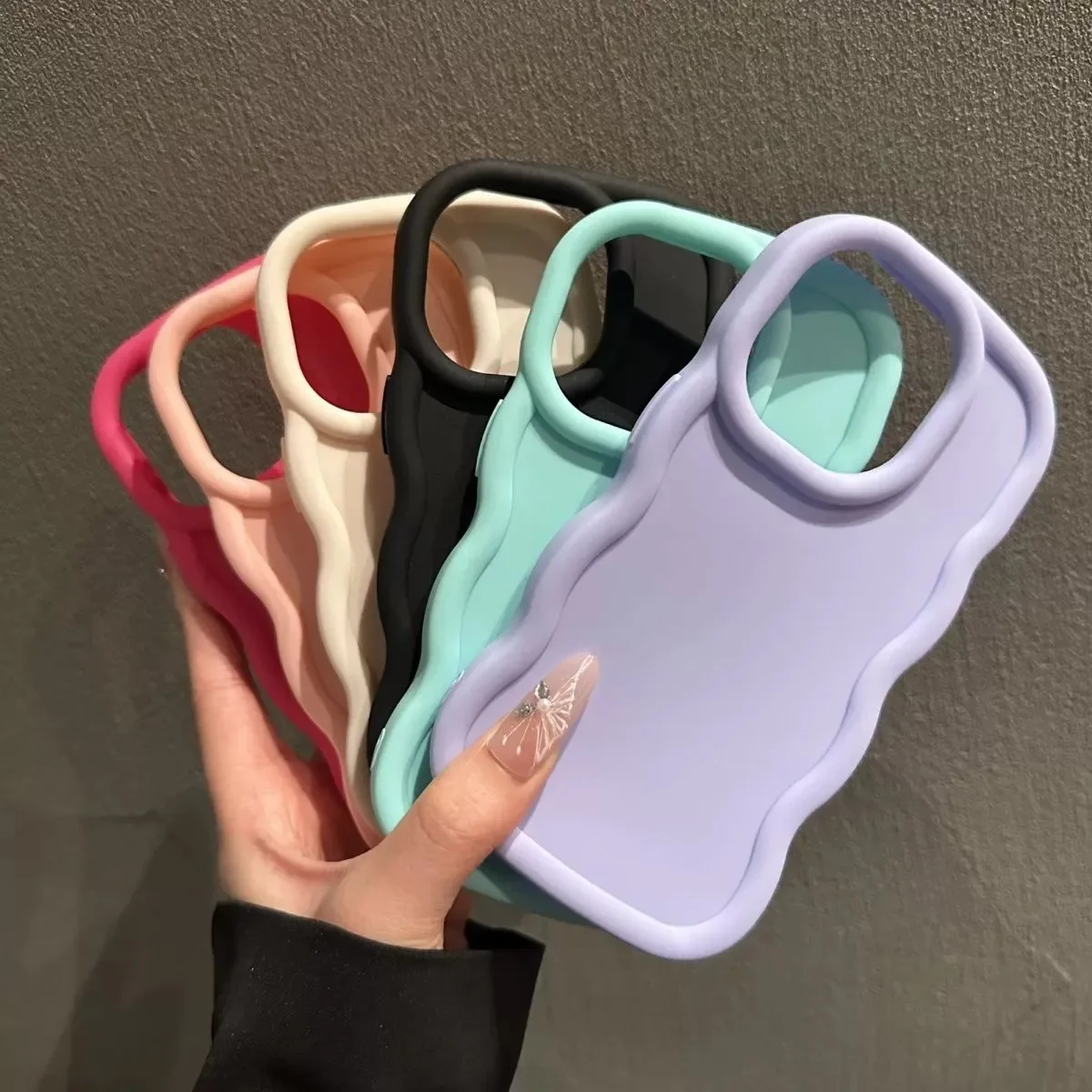 S836880b546aa4f9a8a3c551f022c64285-2.webp Soft Candy Curly Wave Phone Case For iPhone 11 12 13 14 15 16 17 Air Pro Max 7 8 Plus X XR XS SE Shockproof Bumper Cover Capa