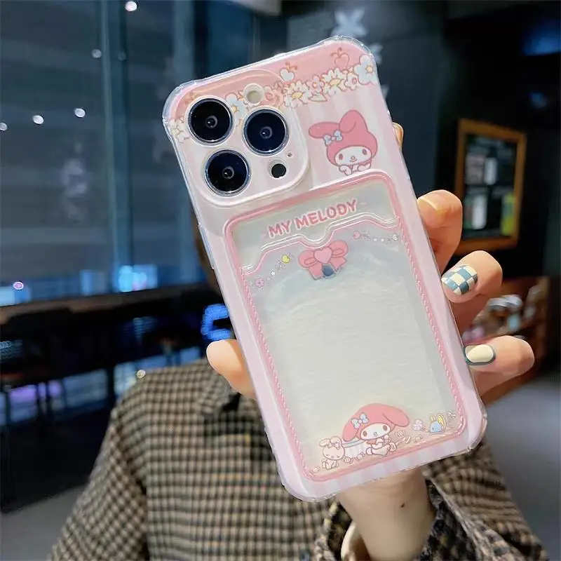 Cute Cartoon Kuro Melo Card Holder Slot Bag Soft Silicone Phone Case For IPhone 16 15 14 13 12 Mini 17 Pro Max Plus 16e 17 Air Soft Cover