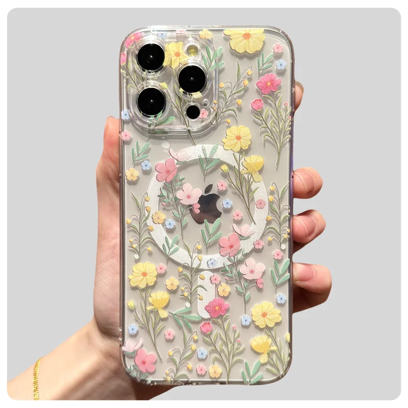 S8392f9030f834b30b706174a47382749D-1.webp Transparent Magsafe Magnetic Print Flower Pattern Case iPhone 17 Air 16 11 13 12 14 Pro Max 15 Plus Funda Wireless Charge Clear