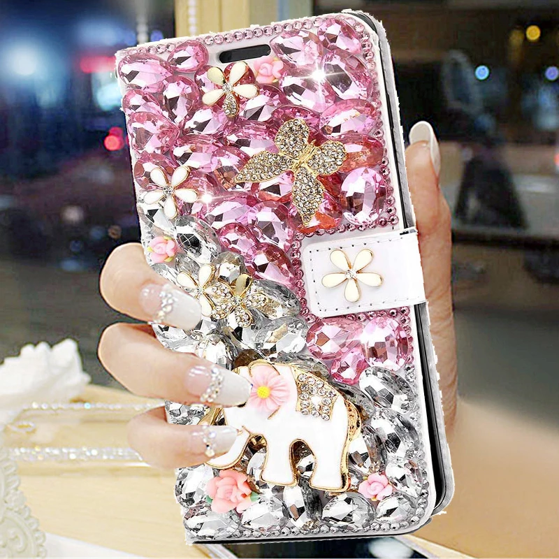 Fashion Full Bling Crystal Diamond Flip Wallet Leather Case Cover For Iphone 17 Air 16 15 14 13 12 11 Mini Pro XS Max Plus