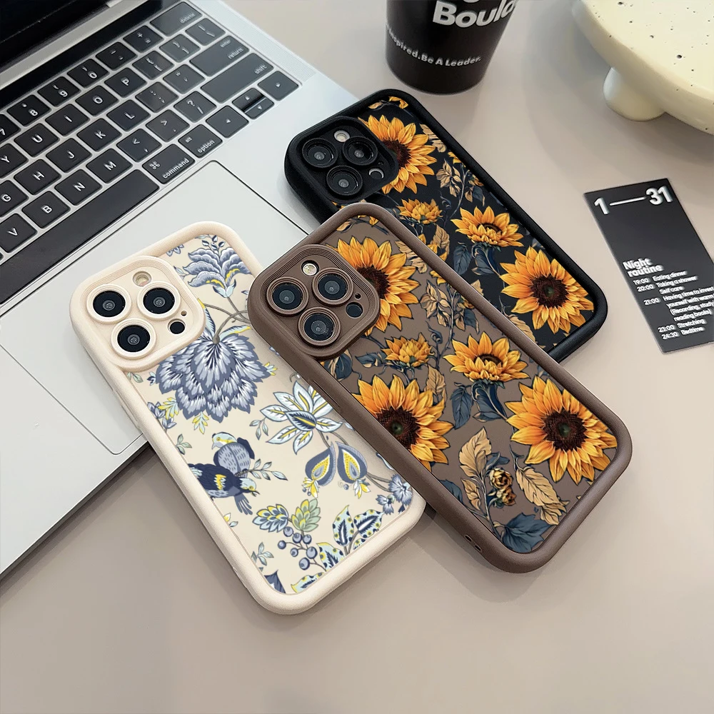 Case For iPhone 17 Cases iPhone 16 Pro Max Case Flower Printed Phone Case For iPhone 15 14 13 12 11 7 8 16 Plus 16E 17 Air Cover