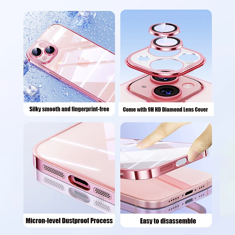 Official 16 Series Blue Plating Case for iPhone 16 15 14 13 12 11 Pro Max Plus Ultrathin Antiskid Clear Lens Film Protect Cover