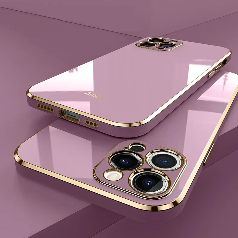 S87248c6354414387ba78ffc6a8a03a49H-4.webp Luxury Solid Color Silicone Soft Case iPhone 16 15 14 11 12 13 Pro Max Mini 16 Plus Plating Glossy Shockproof Protect Cover