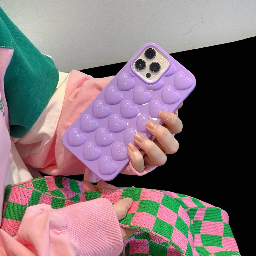 3D Love Heart Bubbles Case For iPhone 17 16 14 15 12 13 11 Pro XS Max XR XS 7 8 SE Soft Cases Bumper Shockproof Back Cover Shell