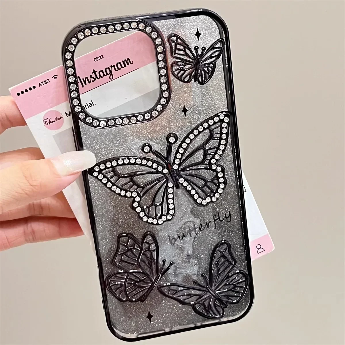 S87cb0b0e332545a59fbb7801150a8d27r.webp Plating Women Girl's Diamond Butterfly Phone Case for iPhone 17 16 11 12 13 14 15 Pro Max Plus Transparent Soft Silicone Cover