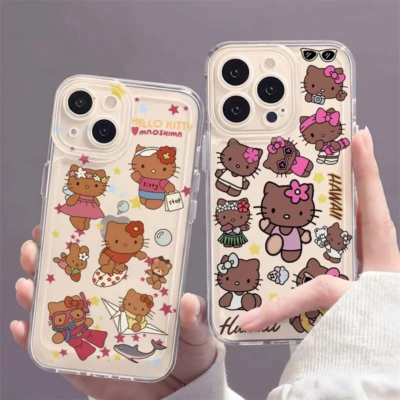 Kawaii Kitty Cartoon Cat Phone Case For IPhone 17 16 14 13 11 Pro Max 15 Plus 12 Mini 16E Air Cartoon Fashion Cover