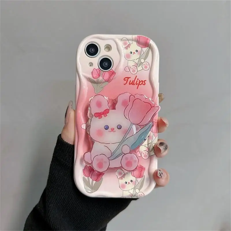 Color Smile Flower Grip Holder Wave Phone Case for Iphone 17 16 Pro Max 17 Air 11 12 13 Mini 14 Plus 15 Pro Max 16E Soft Cover