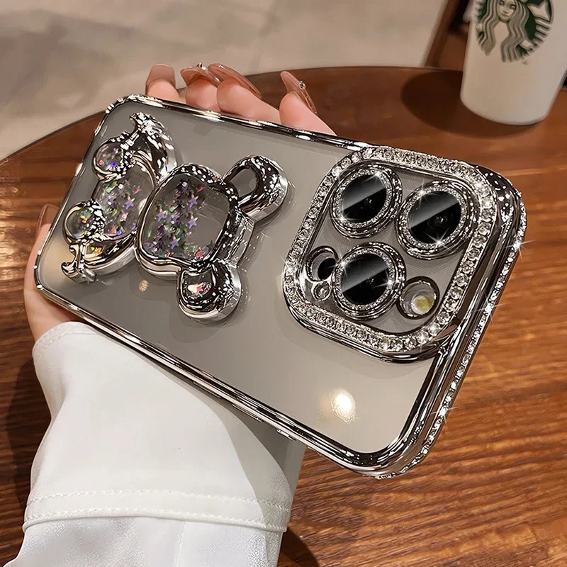 S894e83acbe66464cbb489c0a5ae665e1b-4.webp Glitter Quicksand Bear Diamond Case iPhone 15 14 13 16 17 Pro Max 17 Air Plus 11 12 Gradient Rhinestone Plating Soft Cover