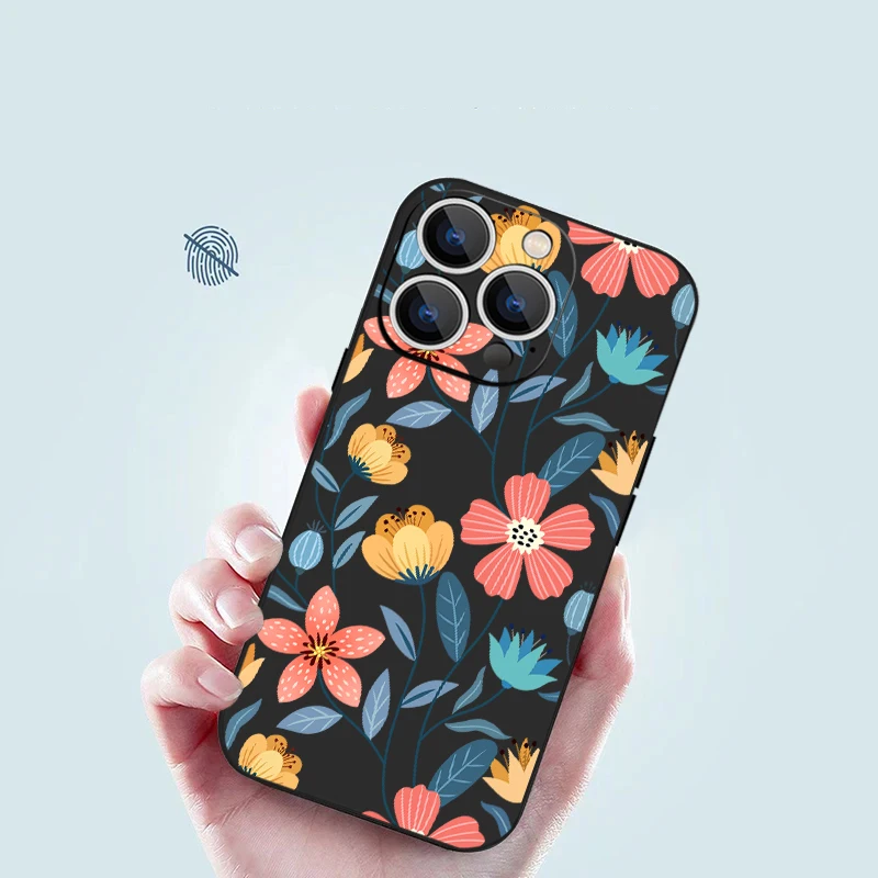 Flowers Soft Silicone Lanyard Case For iPhone 17 16e 15 16 Pro Max 12 13 14 11 Pro Max Air Shockproof Bumper Strip Phone Cover