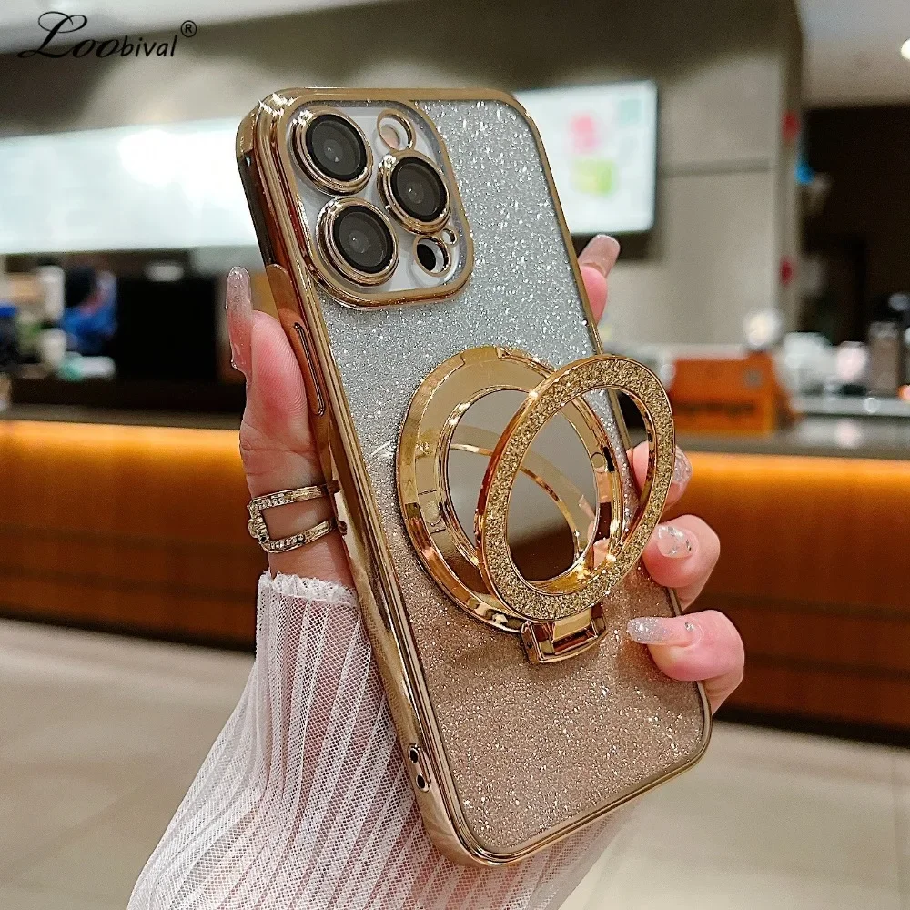 S8a3f61623772498c89f454a450f62423R-1.webp Glitter Diamond for Magsafe Bracket Case for iPhone 15 14 13 16 17 Pro Max Air 16 Plus 11 12 Xr Xs Ring Holder Gradient Cover