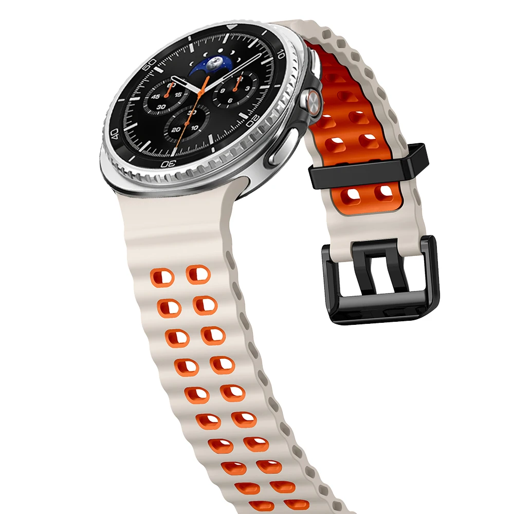 S8aaf04c767f7481b95e8decac36c619eh.webp Sport silicone Band For Samsung Galaxy Watch 8 classic 46mm Two color Marine belt Bracelet correa Galaxy Watch 8 40mm 44mm strap