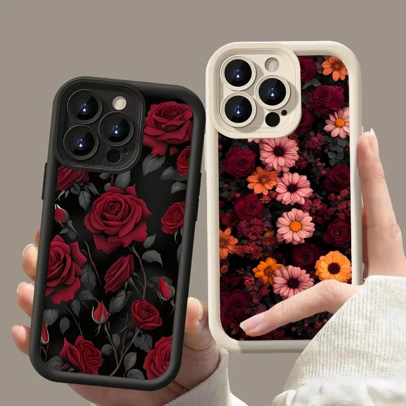 Vintage Rose Art Flowers Phone Case For iPhone 11 12 13 14 15 16 Plus 17 Pro Max 17 Air Shockproof Soft Phone Cover