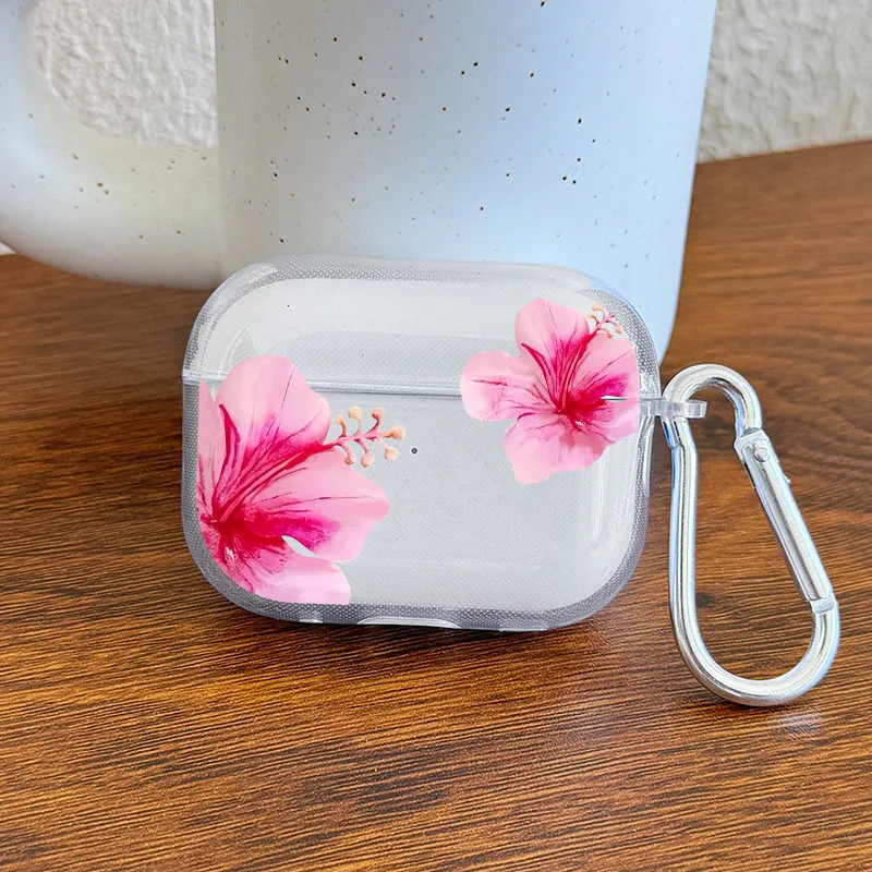 S8afcda4196aa43fca27db76d52801decd.webp Pink Hibiscus Flower Clear Case for AirPods 4/3/2/1 Earphone Case with Carabiner,Airpod Pro2/Pro3/Pro Shockproof Headphone Case
